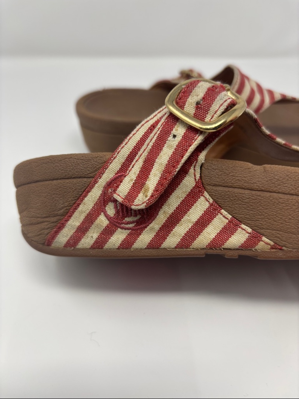 Striped Red and Cream Thong Sandals - Women fitflop 7 - Picture 5 of 8